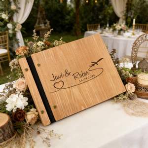 Livre d'or de mariage personnalisé, élégant livre d'or de mariage en bois, décoration de réception, album photo gravé avec nom, souvenir - Product Image 1