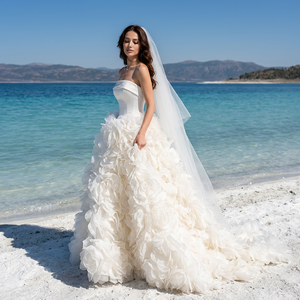 wedding dress on the beach A Line Floral Appliques Beach Wedding Dresses Backless Tulle Wedding G –  SELINADRESS