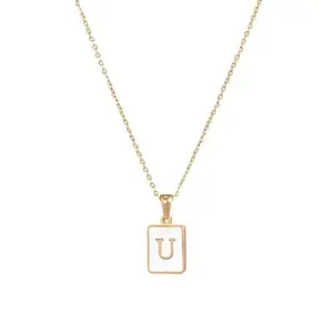 Short Time Delivery 925 Sterling Silver 18k Gold Plated Jewelry Shell Pendant Necklace Letters U For Women