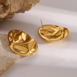 Fashion Irregular Oval <b>Stud</b> <b>Earrings</b> 18K Gold Plated Zinc Alloy Geometric Design For Women Jewelry - Product Image 2