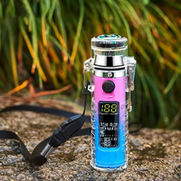 Briquet à double arc transparent avec lampe torche, coupe-vent, pour aventures en plein air, rechargeable Type-C, briquet électronique