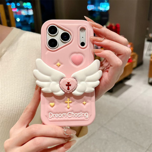 Cute Angel wings holder Silicone Phone case for <b>iPhone</b> 17 16 15 14 13 Pro Max Cross Rubber <b>stand</b> Foldable Bracket back Cover new - Product Image 3