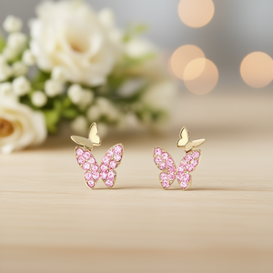 ต่างหูผีเสื้อชุบทองประดับด้วยพลอยสีชมพูสำหรับผู้หญิงของขวัญเครื่องประดับแฟชั่นน่ารัก - Product Image 2