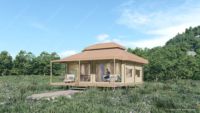 Tente de safari standard à toit en pente pour divertissement, en toile Oxford, pour glamping, maison en bois avec kits de cabane en rondins