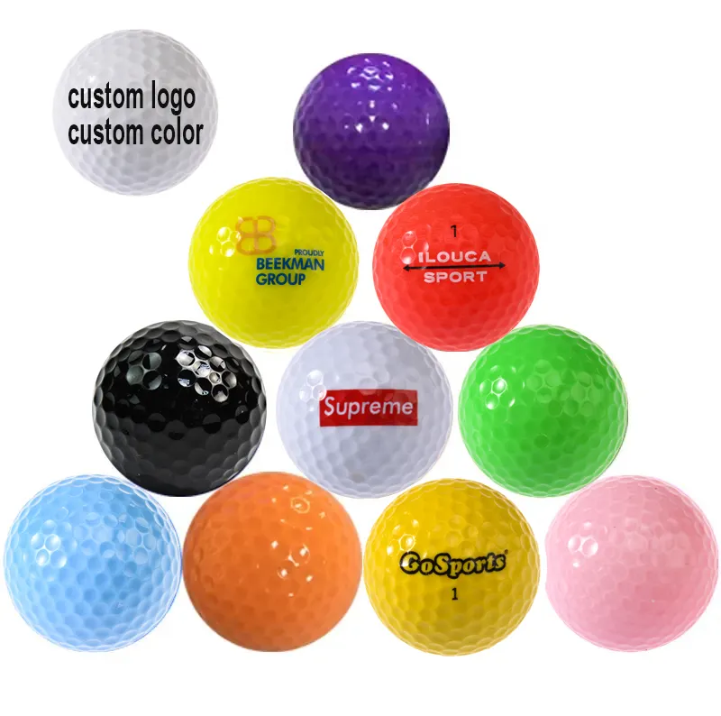 Trung quốc sản xuất bán buôn golfball giá rẻ in 2 lớp màu quả bóng golf Khoảng cách thực hành phạm vi biểu tượng tùy chỉnh quả bóng golf