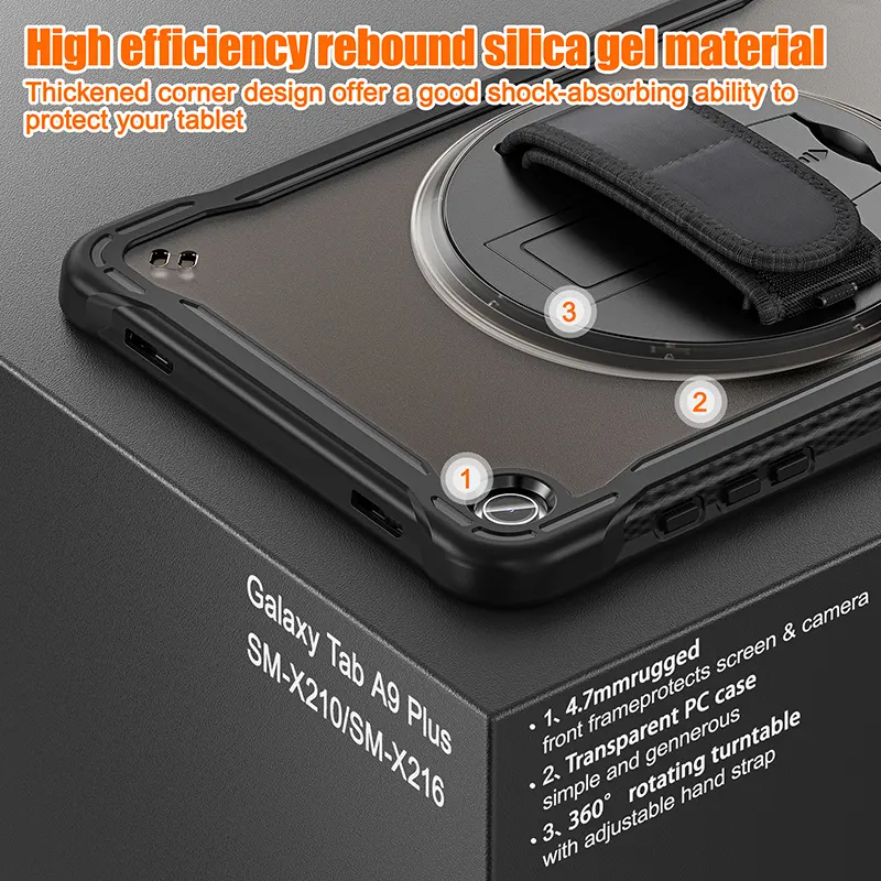 360มือจับหมุนได้เคสทนทานสำหรับ Samsung Galaxy Tab A9บวก SM-X210 11นิ้ว X216 X215ในตัวสายคล้องไหล่