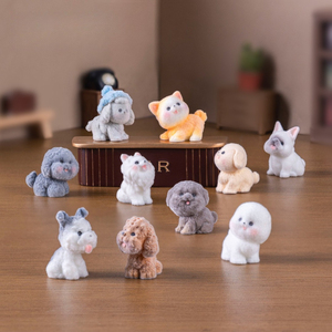 Figurine de chien floqué mignonne, <span class=keywords><strong>mini</strong></span> ornement de chiot pour micro-paysage et cadeau adorable - Product Image 1