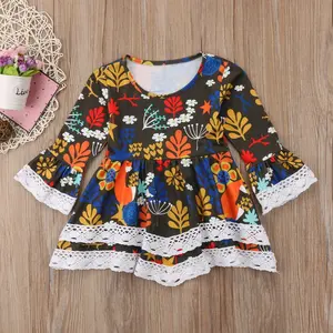 2019 new arrived fall print cotton knit girls tunic boutique dress latest frock designs for teenage girls