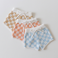 Ensemble de vêtements pour bébé en coton tricoté à carreaux personnalisable, col rond, manches courtes, 2 pièces