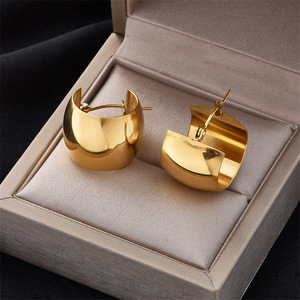 Geometric Huggie Earrings Gold Stainless Steel Minimalist Fashion Jewelry For Women - Product Image 1