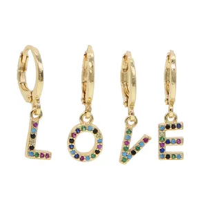1 PCS Fashion 26 Initial Customize Letter New Design Jewelry Rainbow Colorful Cz Paved Letter Alphabet Drop Earring