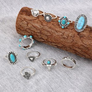 Juego <span class=keywords><strong>de</strong></span> <span class=keywords><strong>10</strong></span> <span class=keywords><strong>Anillos</strong></span> <span class=keywords><strong>de</strong></span> Diseño Concho Estilo Vaquero Occidental Vintage Turquesa para Mujer, Juego <span class=keywords><strong>de</strong></span> <span class=keywords><strong>Anillos</strong></span> Concho Occidentales al por Mayor - Product Image 1