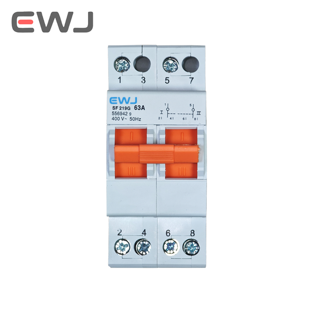 63A 2P DC Modular Din Rail Mounted Dual Power Conversion Isolation Switch Manual Transfer Switch 1-0-2 Changeover Switch