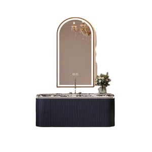 Modern luxe eco-vriendelijke waterbestendige wandgemonteerde villa badkamerkast slimme spiegel echt marmeren aanrechtblad gelakt - Product Image 1