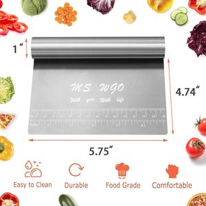 Grattoir/Coupe-pâte/Hachoir en acier inoxydable poli miroir avec échelle <span class=keywords><strong>de</strong></span> mesure, multi-usages - Coupe-gâteau, coupe-pizza - Product Image 2