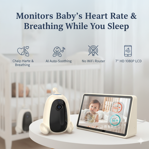 7 Zoll 1080P Babyphone ohne WLAN mit Vitalzeichenüberwachung (Herzfrequenz, Atmung), KI-Virtueller Zaun und Intelligenter Auto-Beruhigungsfunktion - Product Image 1