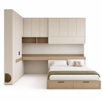 Lit plateforme Tatami Japandi personnalisé avec bureau intégré et armoires murales, ensemble de chambre à coucher en bois massif gain de place pour appartements