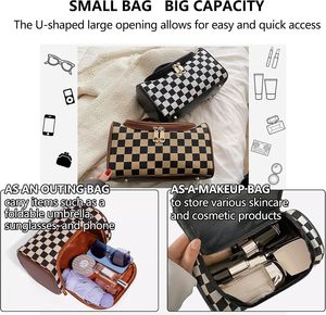New Arrival <b>Makeup</b> <b>Brush</b> Bag <b>Case</b> Cosmetic Bag Pouch Storage Handle Houndstooth Pattern Cosmetic Bag - Product Image 5