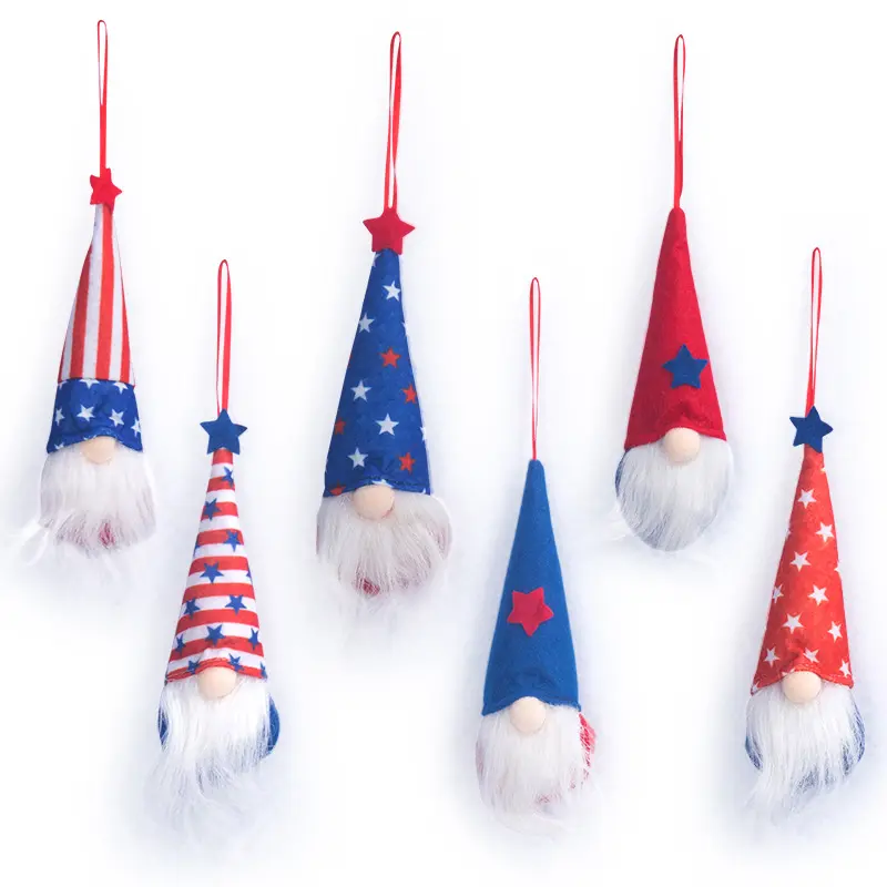 Décorations de fête du Jour de l'Indépendance américaine Rudolf Poupée sans visage Pafu 4 juillet Gnome suspendu Décorations de gnomes patriotiques