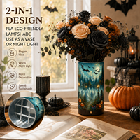 Lampe de nuit LED personnalisée avec abat-jour imprimé en 3D sur le thème des cimetières hantés d'Halloween, base en bois, télécommande et vase à fleurs, décoration d'intérieur