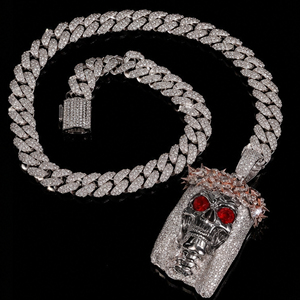 Pendentif Tête <span class=keywords><strong>de</strong></span> <span class=keywords><strong>Mort</strong></span> Sertie <span class=keywords><strong>de</strong></span> Pierres Rouge Yeux Couronne d'Épines Bijoux Hip Hop pour Hommes Streetwear Quotidien et Spectacles <span class=keywords><strong>de</strong></span> Rap - Vente Flash - Product Image 6