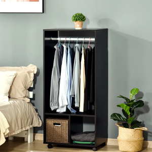 Armoire ouverte noire <span class=keywords><strong>sur</strong></span> <span class=keywords><strong>roulettes</strong></span> avec <span class=keywords><strong>tringle</strong></span> à vêtements et 2 étagères, armoire facile à assembler pour vêtements de chambre - Product Image 2