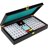 Jeu de Mahjong américain bicolore, 166 tuiles en mélamine, coffret de rangement en bois de luxe, kit de jeu doublé de feutre