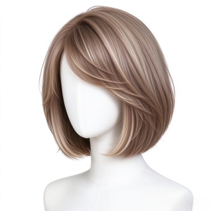 วิกผมบ๊อบสังเคราะห์สีน้ำตาลอ่อนแบบไล่ระดับพร้อมหน้าม้าปัดข้าง - Product Image 4