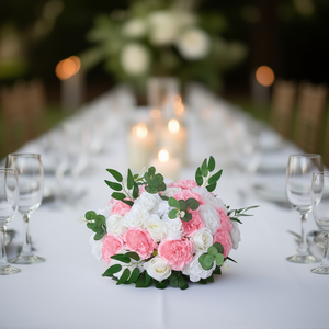 Boules de fleurs artificielles roses et blanches D0100XUYBH7, décorations romantiques pour centre de table de mariage, arrangement de table - Product Image 2