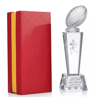 Trophée de rugby en cristal de haute qualité, gravé au laser 3D, design de joueur et ballon givré, récompense sportive MVP, vente chaude