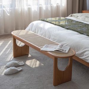 Solid Wood Bench Rattan Bed Footrest Minimalist Design Handmade Home Stool Ottoman Adult Use - Product Image 1