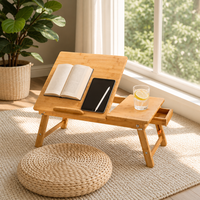 Bureau portable multifonctionnel en bambou pour ordinateur portable avec porte-gobelet et tiroir de rangement pour la maison, le bureau et l'étude