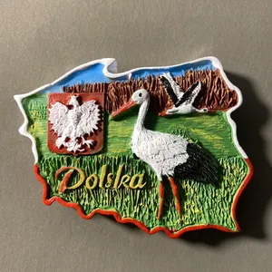 Resina personalizada poland Turista lembranças Criativo 3D Wildlife White Crane coleção ímã frigorífico