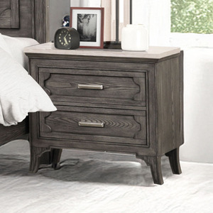 Cómoda de dormitorio rústica de madera gris con superficie de mármol y espejo - Product Image 4