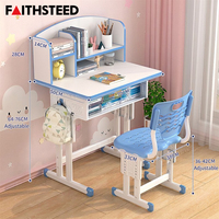 Bureau d'étude pour enfants bleu, profondeur réglable 50 cm, chaise 64-76 cm, cadre blanc 36-42 cm, ensemble de meubles pour étudiants à domicile