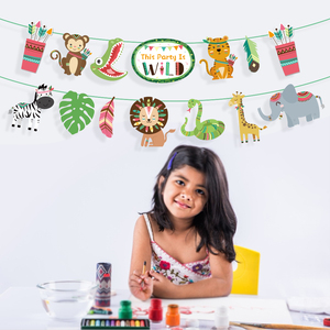 Huancai ג 'ונגל מסיבת קישוטי הודי סגנון יום הולדת שמח באנר ספארי זר גבתון לילדים יום הולדת ספקי צד - Product Image 5