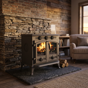 Poêle à bois moderne multi-combustibles en fonte avec télécommande pour usage intérieur en appartement - Product Image 4