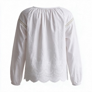 White Embroidered Women Blouse Lace Detail Long Sleeve <b>shirts</b> <b>Boho</b> Style for Daily Wear - Product Image 3