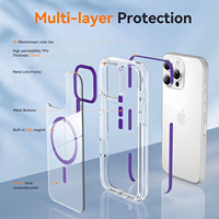 Coque de téléphone tendance en métal magnétique violet avec protection d'objectif pour iPhone 16 Pro Max, étui transparent antichoc personnalisé