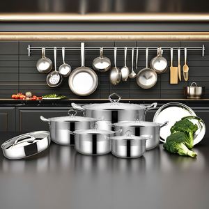 Modern 5pc <b>Nonstick</b> Stainless Steel Cookware Set with Glass Lids Gas & Induction Ready <b>Pot</b> Holder Included Eco-Friendly - Product Image 5