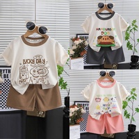 Nouvel ensemble gilet et short pour enfants été 2025 – Ensemble décontracté en polyester à manches courtes avec imprimé dessin animé, style coréen tendance pour bébés