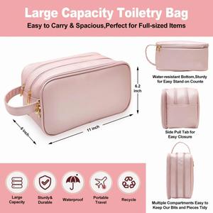 Bolsa de Aseo de Viaje Impermeable de PU para Mujer, Bolsa de Maquillaje de Cuero PU Grande, Organizador de Cosméticos - Product Image 6