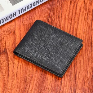 Simple Bifold Business Wallet Small Wallet Short Designer Cowhide Factory Custom Ture Leather Mens Custom Logo Vintage Polyester