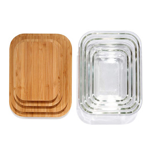 EcoFriendly Kính <span class=keywords><strong>container</strong></span> cho thực phẩm lưu trữ Hộp Ăn Trưa làm việc với tre có nắp đậy - Product Image 2