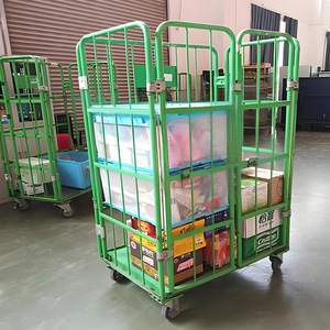 Chariot industriel personnalisable en acier PU à quatre roues Conteneur de stockage pliable et pliable OEM pour chariots à main pour entrepôt - Product Image 4