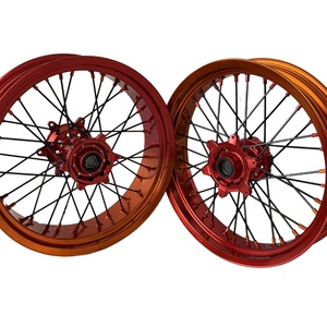 Ensemble de roues <span class=keywords><strong>Supermotard</strong></span> de 17 pouces, roues en alliage d'aluminium rouge et orange, 17x3.5 17x5.0 pour moto, <span class=keywords><strong>dirt</strong></span> bike, remplacement - Product Image 3