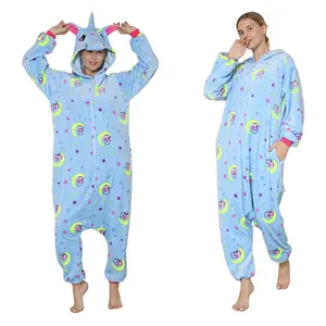 Pyjama Animal en peluche, flanelle, licorne, combinaison de nuit avec sweat à capuche