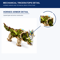Modèle de dinosaure Triceratops mécanique personnalisé en blocs de construction avec détails d'engrenages, jouet de construction DIY pour adolescents de 12 ans et plus