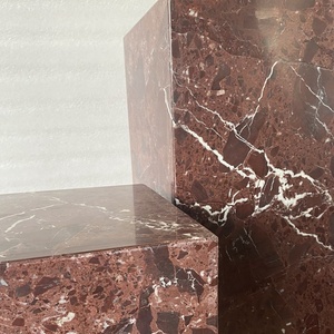 Table d'appoint en marbre Rosso Levanto, piétement en pierre naturelle, pour salon moderne - Product Image 4