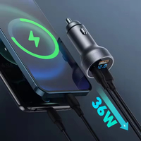 Pengisi Daya Mobil TKT 38W dari Aluminium Alloy dengan Pengisian Cepat PD 5V/3A Lampu LED untuk Port USB-C Ponsel Tablet Kit Mobil Adaptor Perjalanan